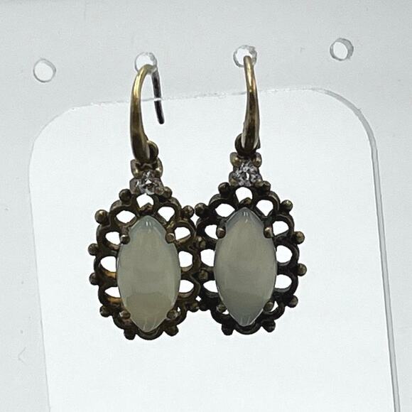 Renata 925 Thai Vermeil Opalite CZ Dangle Drop Earrings 4.5g - Picture 1 of 8